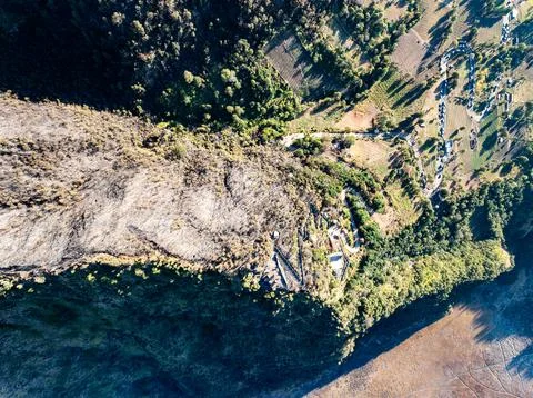 Aerial view top down of Volcano land texture, Abstract nature Background at.. Fotos Stock