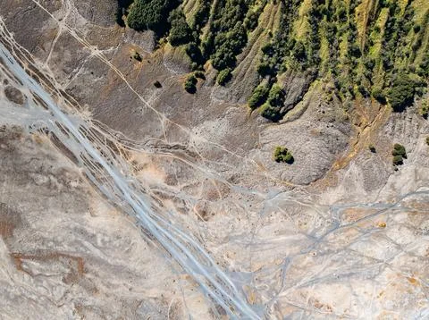 Aerial view top down of Volcano land texture, Abstract nature Background at.. Fotos Stock