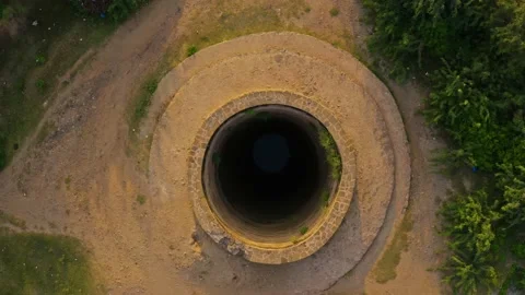 Aerial view from top to inside of a deep water well in Rohtas Fort,Pakistan Stock Footage 171065314