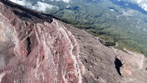 Aerial view of top of Mount Agung, the stratovolcano in Bali, Indonesia Stock Footage 284790387