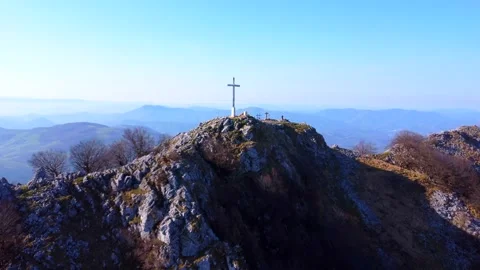 Aerial view of the top of Mount Ernio or Hernio in Gipuzkoa, Basque Country Stock Footage 264118665