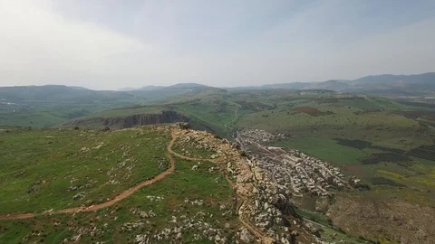 Aerial view of the top of Mt. Arbel cliff. Israel. DJI-0162-06 Stock-Footage 123814347