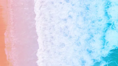 Aerial view top view beach sand seawater wave on sandy beach Stock Footage 146726564
