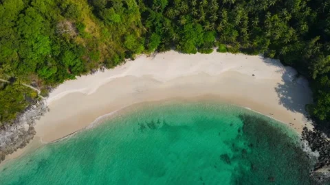 Aerial view top view beach and seawater sandy beach in summer nature and travel Stock Footage 151018992