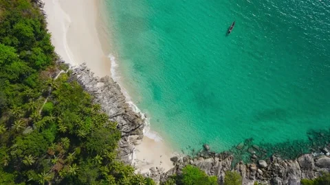 Aerial view top view beach and seawater sandy beach in summer nature and travel Video stock 151019494