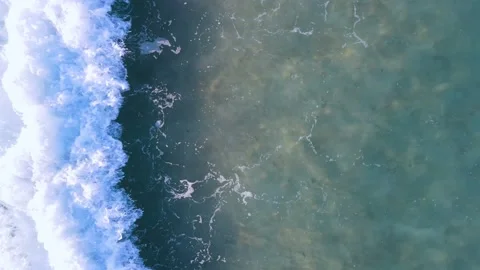Aerial view top view beach sea sand sunny water wave crystal Phuket Thailand Stock Footage 151020235