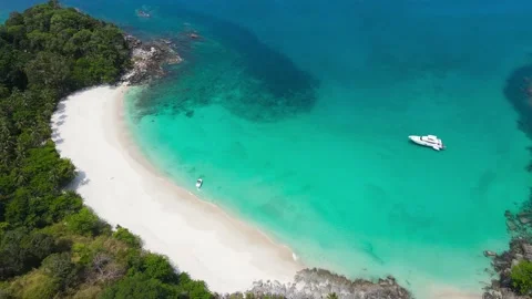 Aerial view top view beach sea sand sunny mountain forest cloud Phuket Thailand Stock Footage 151031158