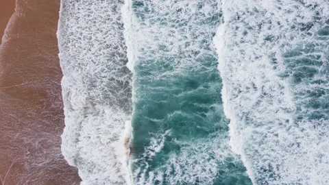 Aerial view top view beach sea sand sun crystal water wave sunny background Stock Footage 153378780