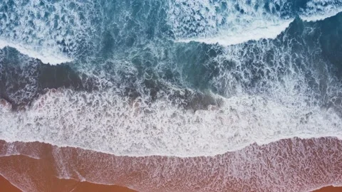 Aerial view top view beach sea sand sun crystal water wave beautiful background Stock Footage 153378936