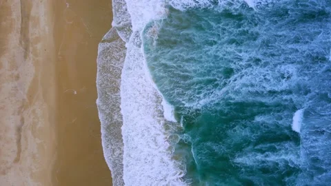 Aerial view top view beach sea sand crystal water wave in sea background summer Stock Footage 153379349