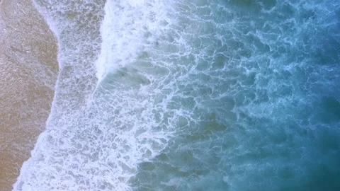 Aerial view top view beach sea sand crystal water wave in sea background summer Stock Footage 153379358