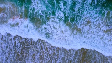 Aerial view top view beach sea crystal water wave in sea background summer Stock Footage 153379390
