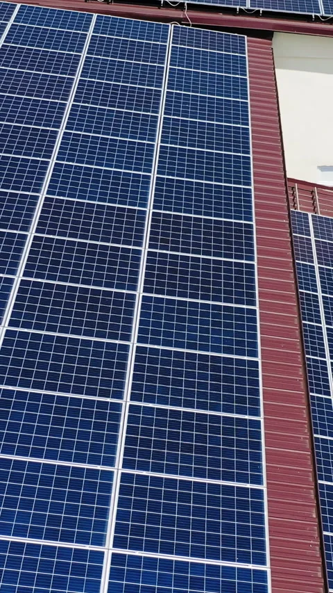 Aerial view. Top view on blue solar pannels. Stock Footage 300792952