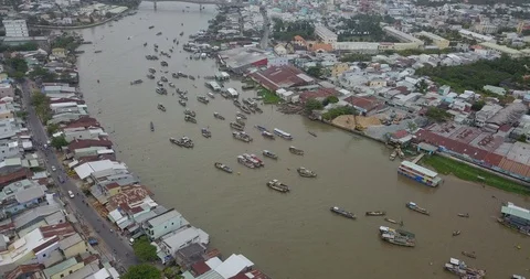 Aerial view, top view of Cai Rang floating market Stock Footage 102222178