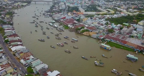 Aerial view, top view Cai Rang floating market Stock Footage 102436195