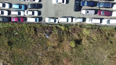 Aerial view, top view of filled car parking Stock Footage 163407587