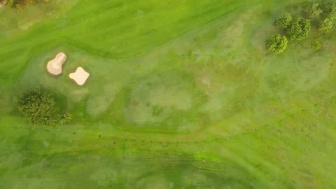Aerial view top view golf park golf course road mixed forest green background Stock Footage 153380200