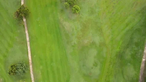 Aerial view top view golf park golf course road mixed forest green background Stock Footage 153380211