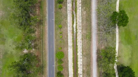 Aerial view top view Golf park nature tree golf course road green background Stock Footage 172390969