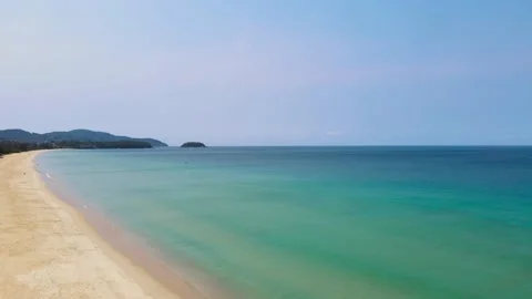 Aerial view top view long beach sea sand sunny water wave Phuket Thailand Stock Footage 151030239
