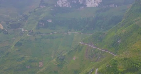 Aerial view, top view of Ma Pi Leng Pass, Dong Van, Vietnam Stock Footage 99432124