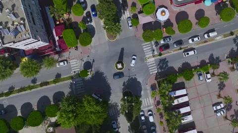 Aerial View: A top view of Mahmutlar district in Alanya, with neatly planned Stock Footage 296087152