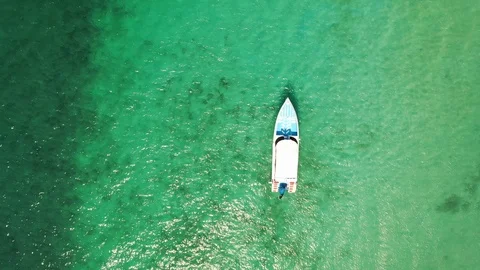 Aerial view top view. Speed boat for tourism, park in the sea Stock Footage 102122796