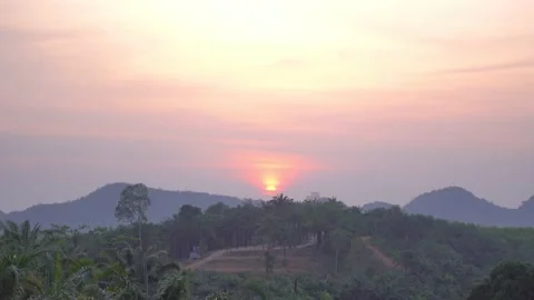 Aerial view top view sunset mountain mixed forest colors cloud background Stock Footage 151064305