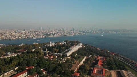 Aerial View of Topkapi Palace with Bosphorus and Golden Horn 4K Stock Footage 304230362