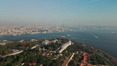 Aerial View of Topkapi Palace with Bosphorus Golden Horn and Istanbul 4K Stock Footage 304232701