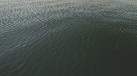 Aerial view Toronto harbor camera tilt up over water during sunrise Stock Footage 61132054