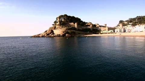 Aerial view of Tossa de Mar, Spain. The beaches, the tower, the castle and th Stock Footage 90161069