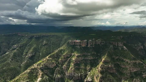 Aerial view toward the cable car platform in Copper Canyon Park, Mexico Vídeo Stock 334156191