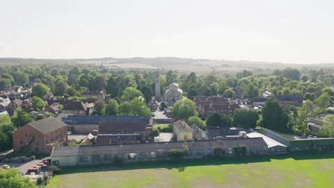 Aerial View Toward St Mary and St Nicholas Church in Wilton Wiltshire Stock Footage 346606237