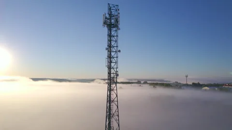 Aerial View of Tower Antenna Telecommunication Cell Phone, Radio Transmitte.. Video stock 343569253