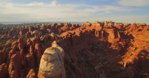 Aerial view of Tower Arch from above in Arches National Park. Utah USA. Shot in Stock Footage 77806403