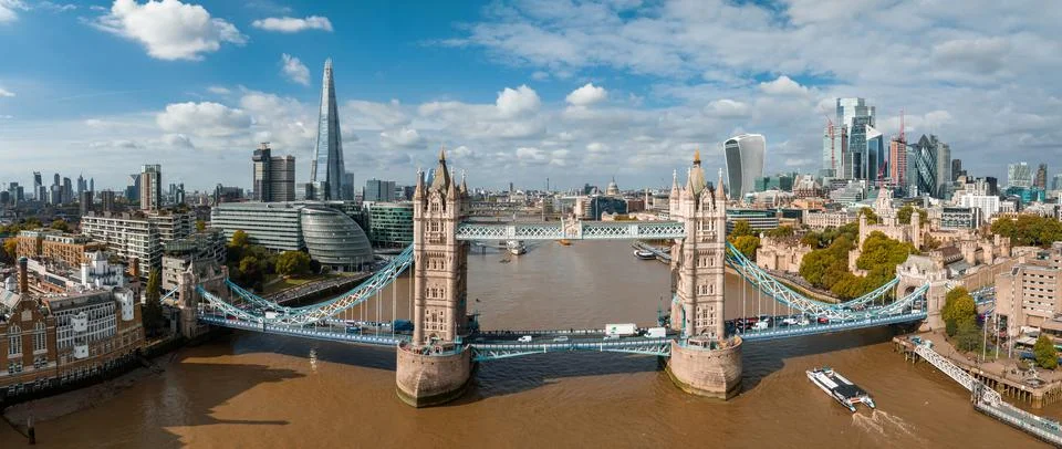Aerial view of the Tower bridge, central London, from the South bank of the Stock Photos