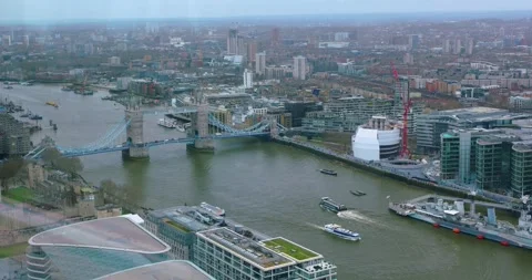 Aerial View of Tower Bridge Spanning River Thames in London Stock Footage 337906736
