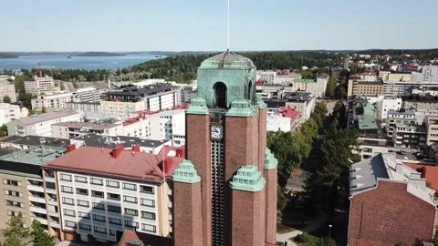 Aerial view of the Tower of City Hall of Lahti, Finland. Stock Footage 130858366