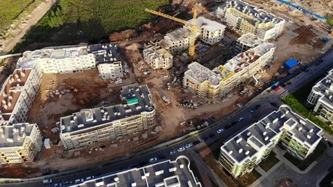 Aerial view on tower crane on construction site Stock Footage 92445076