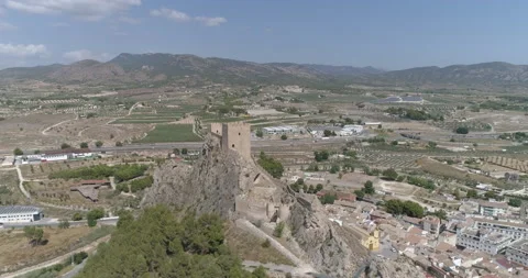 Aerial view of the tower of the Templar castle on the cliff Stock Footage 209993564