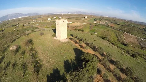 Aerial view of the tower of Vravrona Video stock 127057502