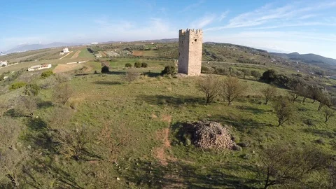 Aerial view of the tower of Vravrona Video stock 127057897