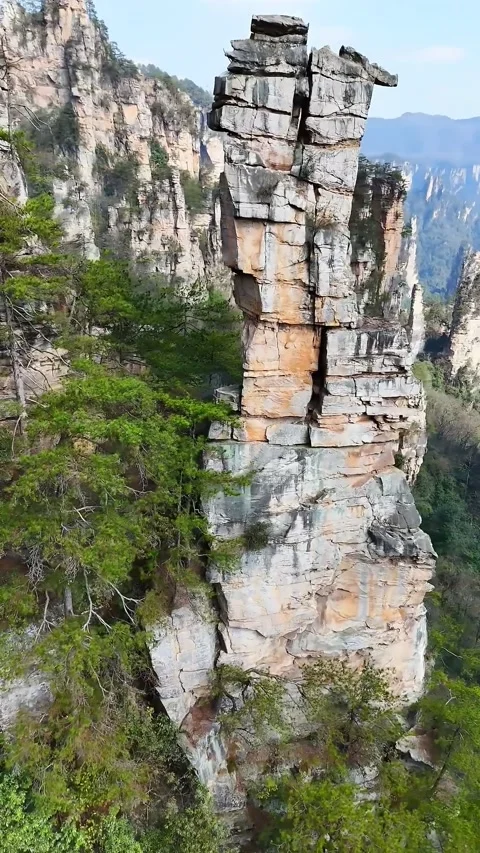 Aerial View of Towering Quartz Sandstone Pillars Zhangjiajie Hunan China Stock Footage 345731017