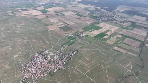 Aerial view of the town and fields, France. 库存影片 331137265