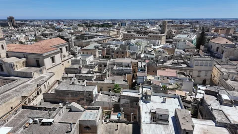 Aerial view of the town from the bell tower. View of the roofs and buildings Stock Footage 335975937