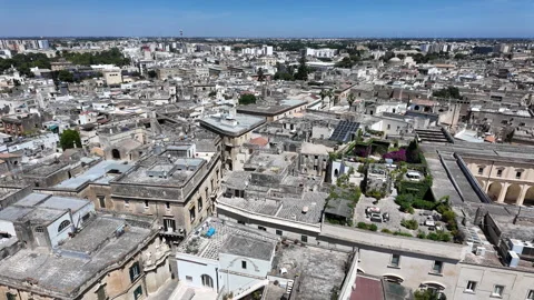 Aerial view of the town from the bell tower. View of the roofs and buildings Stock Footage 335976107