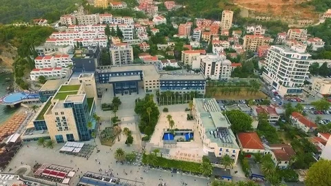 Aerial view town of Budva Stock Footage 79236686
