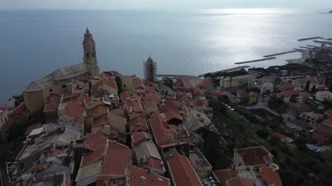 Aerial view of a town on the coast Video stock 328615577