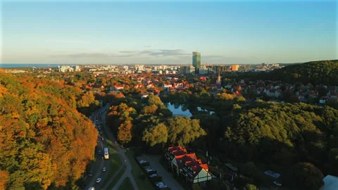 Aerial view of town Stock Footage 297360577